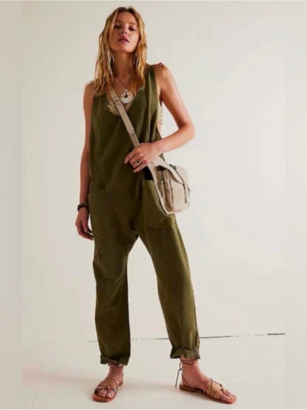 Free People We The Free High Roller Jumpsuit Utility Overall in Green Size XS - Picture 2 of 10